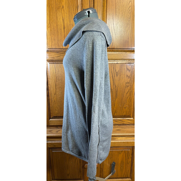 Zenergy By Chicos Sz 2 (12) Gray Cowl Neck Pullover Sweater Side Zippers - Picture 2 of 10